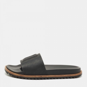 Pre Owned Fendi Black Rubber FF Logo PPool Slides Size 41
