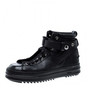 Fendi Black Leather Lace Up High Top Sneakers Size 41