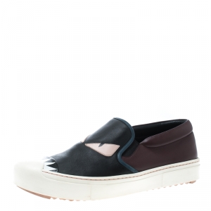 Fendi Tricolor Leather Monster Slip On Sneakers Size 41