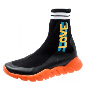  Fendi Black Knit Fabric Love High Top Sock Sneakers Size 41