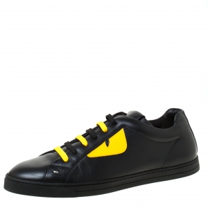 Fendi Black/Yellow Leather Monster Low Top Sneakers Size 44
