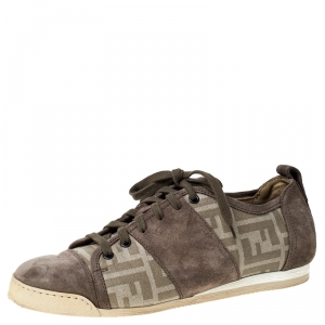 Fendi Beige Monogram Canvas And Suede Cap Toe Sneakers Size 42