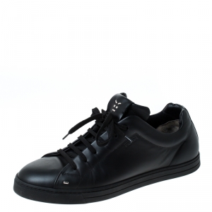 Fendi Black Leather Men's Face Low Top Sneakers Size 40.5
