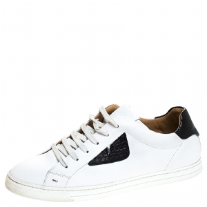Fendi White Leather Bag Bugs Low Top Sneakers Size 41