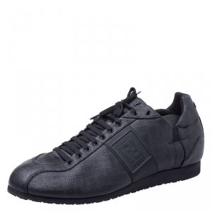 Fendi Black Zucca Canvas and Leather F Logo Sneakers Size 45