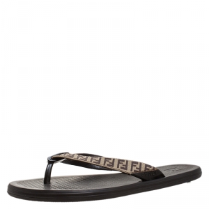 Fendi Brown Zucca Coated Canvas Flat Flip Flop Size 44