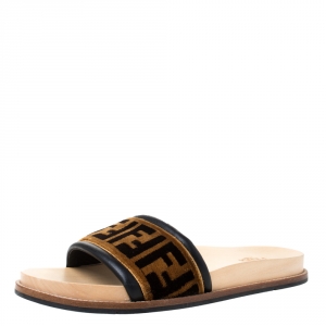 Fendi Zucca Velvet Flat Slides Sandals Size 42