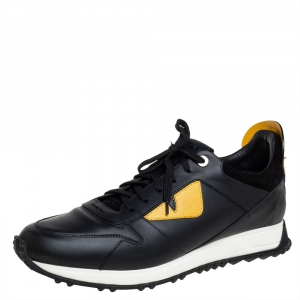 Fendi Black/Yellow Leather Bag Bugs Spiked Low Top Sneakers Size 43