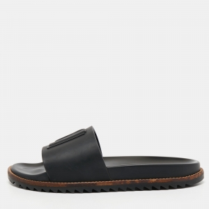 Fendi Black Rubber Logo Embossed Slides Size 41
