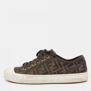 Pre Owned Fendi Brown/Black Zucca Canvas Domino Sneakers Size 44