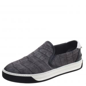 Fendi Grey Printed Fabric And Leather Slip On Sneakers Size 40