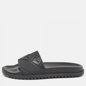 Fendi Black Rubber FF Logo Flat Slides Size  43