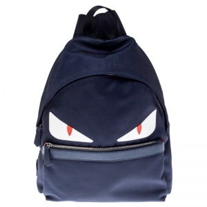 Fendi Navy Blue Nylon and Leather Bugs Backpack