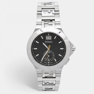 Fendi Black Stainless Steel Dual Time High Speed 4700G Men's Wristwatch 43 mm