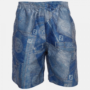 Fendi X Versace Blue Patchwork Lame Jacquard Shorts XXXL