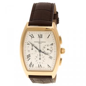 Frederique Constant Cream Gold Plated Steel Art Deco Chronograph Men's Wristwatch 36 mm