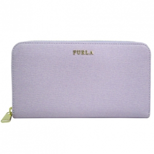 Pre Owned Furla Purple Leather Zip Around Contential Wallet