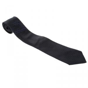 Giorgio Armani Black and Navy Blue Logo Detail Woven Silk Tie