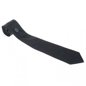 Giorgio Armani Navy Blue Textured Silk Logo Embroidered Tie
