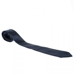 Giorgio Armani Marine Blue Polka Dotted Silk Jacquard Tie