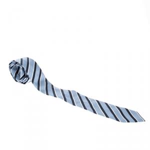 Pre Owned Giorgio Armani Ink Well Blue Silk Contrast Diagonal Striped Tie
