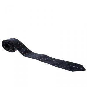 Pre Owned Giorgio Armani Navy Blue Contrast Logo Embroidered Silk Tie