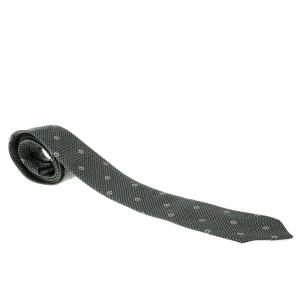 Pre Owned Giorgio Armani Sage Green Logo Pattern Embossed Jacquard Silk Tie