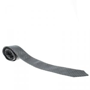 Giorgio Armani Grey Logo Detail Patterned Silk Jacquard Tie