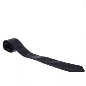 Pre Owned Giorgio Armani Navy Blue Textured Silk Signature Detail Traditional Tie