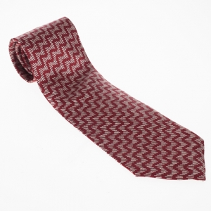Pre Owned Giorgio Armani Red Wave Print Silk Tie