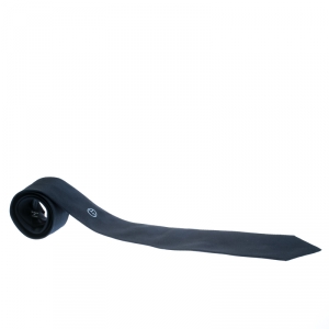 Pre Owned Giorgio Armani Navy Blue Textured Silk Logo Embroidered Tie