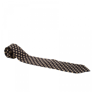 Pre Owned Giorgio Armani Brown Floral Motif Jacquard Silk & Linen Tie