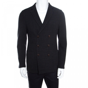 Giorgio Armani Dark Grey Textured Wool Double Breasted Jacket L