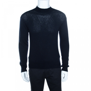 Giorgio Armani Navy Blue Cashmere and Silk Knit High Neck Sweater M