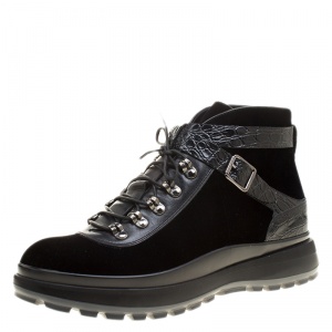 Giorgio Armani Black Velvet and Leather High Top Sneakers Size 44