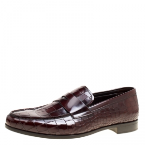 Giorgio Armani Maroon Croc Embossed Leather Penny Loafers Size 43.5