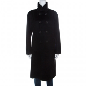 Giorgio Armani Black Cashmere Stand Collar Double Breasted Coat M