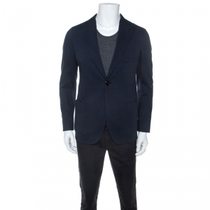 Pre Owned Giorgio Armani Navy Blue Cotton Blazer M