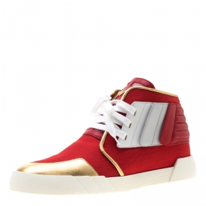 حذاء رياضي جوسيبي زانوتي مرتفع من أعلى فوكسي لاندن جلد ثلاثي اللون وكانفاس أحمر مقاس 45