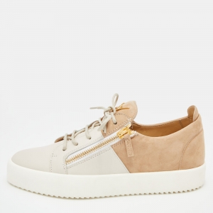 Giuseppe Zanotti Light Brown/Grey Suede and Leather Low Top Sneakers Size 43