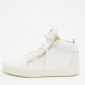 Giuseppe Zanotti White Croc Embossed Patent Leather Kriss High Top Sneakers Size 43