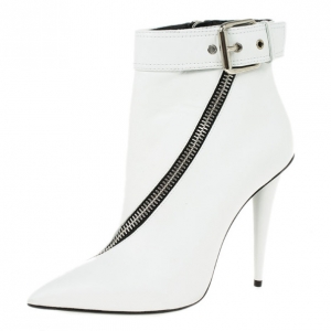 Pre Owned Giuseppe Zanotti White Leather Asymmetrical Zip Ankle Boots Size 38