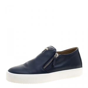 Pre Owned Giuseppe Zanotti Navy Blue Leather Eve Slip On Sneakers Size 43