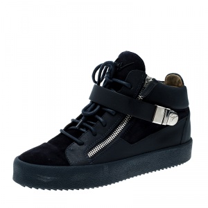 Pre Owned Giuseppe Zanotti Blue Leather and Suede Mid Top Sneakers Size 41