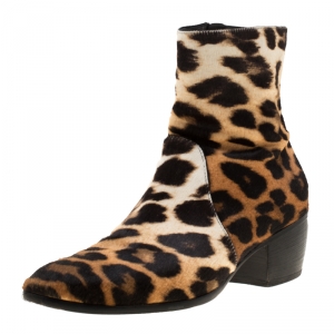Giuseppe Zanotti Beige Leopard Print Calf Hair Ankle Boots Size 41.5