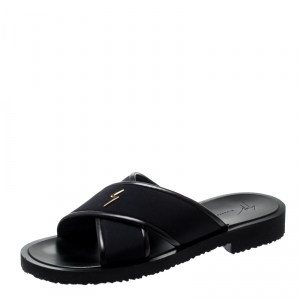 Giuseppe Zanotti Black Fabric And Leather Trim Slides Size 42