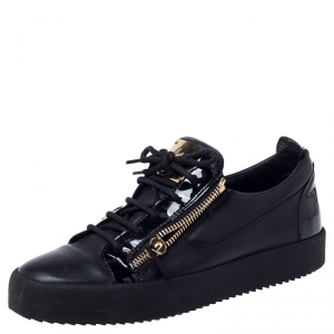 Giuseppe Zanotti Black Leather May London Double Chain Low Top Sneakers Size 43