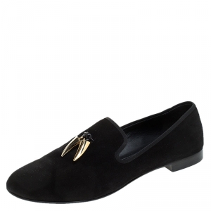 Giuseppe Zanotti Black Suede Shark Tooth Loafers Size 43