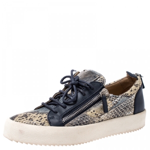 Pre Owned Giuseppe Zanotti Multicolor Embossed Snake Leather May London Double Zip Low Top Platform Sneakers Size 40