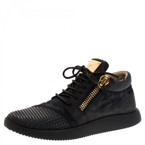 Giuseppe Zanotti Black Camo Nylon And Nubuck Mid Top Sneakers Size 42